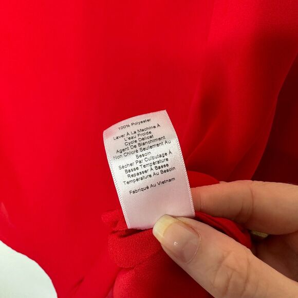 Talbots Red Long Sleeve Button Cuff Shirred Back Cut V Neck Tunic Blouse Medium - Picture 7 of 9